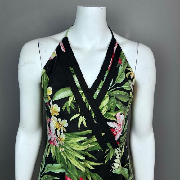 Tommy Bahama Dress Linen Size 8 Tropical Hawaiian halter midi vacation retro - Picture 2 of 9